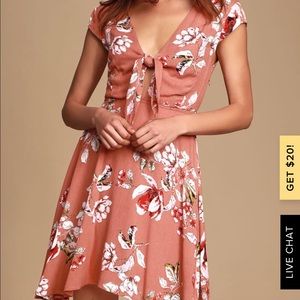 Rusty rose tie front skater dress